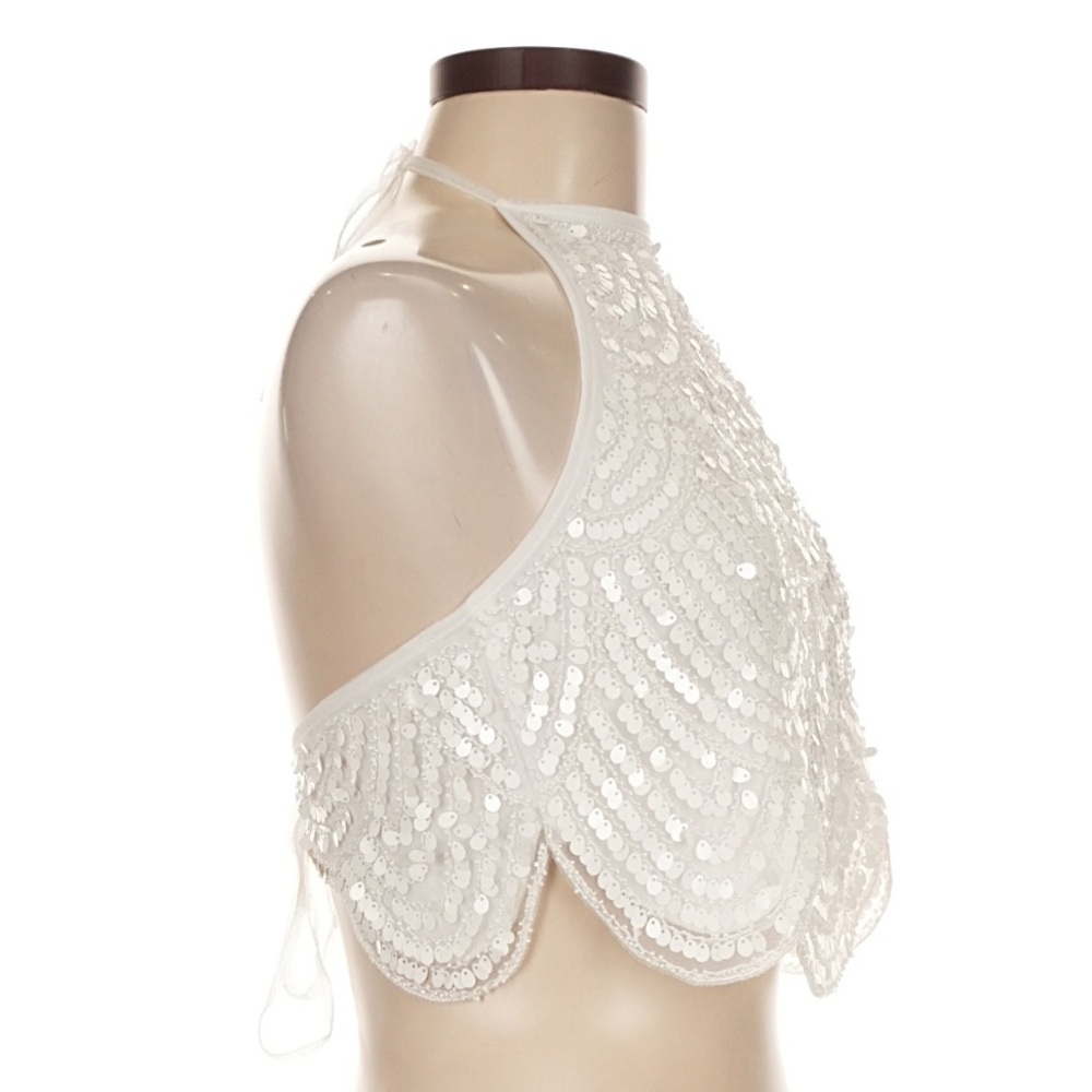 12th Tribe Cleo White Sequin Halter Tie Top - Size L - Picture 7 of 10